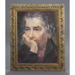 A head & shoulders portrait of Golda Meir the former prime minister of Israel (oil on card), signed: