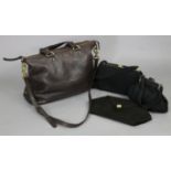 A Mulberry (?) chocolate leather handbag; & three various other handbags & purses.