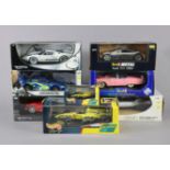 Five various Hot Wheels die-cast scale model motor cars; & three Revell large scale die-cast model