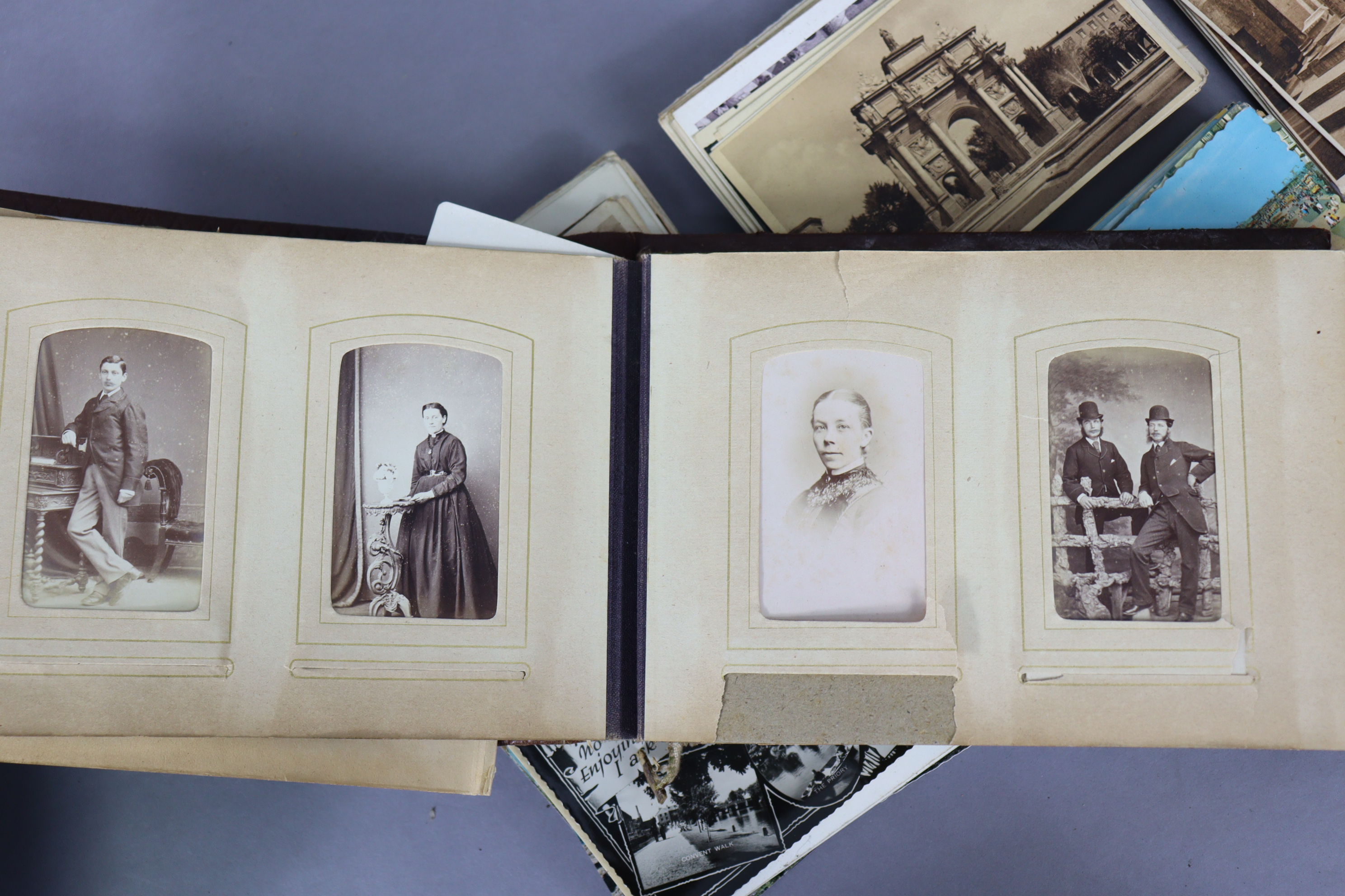 A late Victorian leather-bound family photograph album containing ninety-four portraits; together - Image 5 of 7