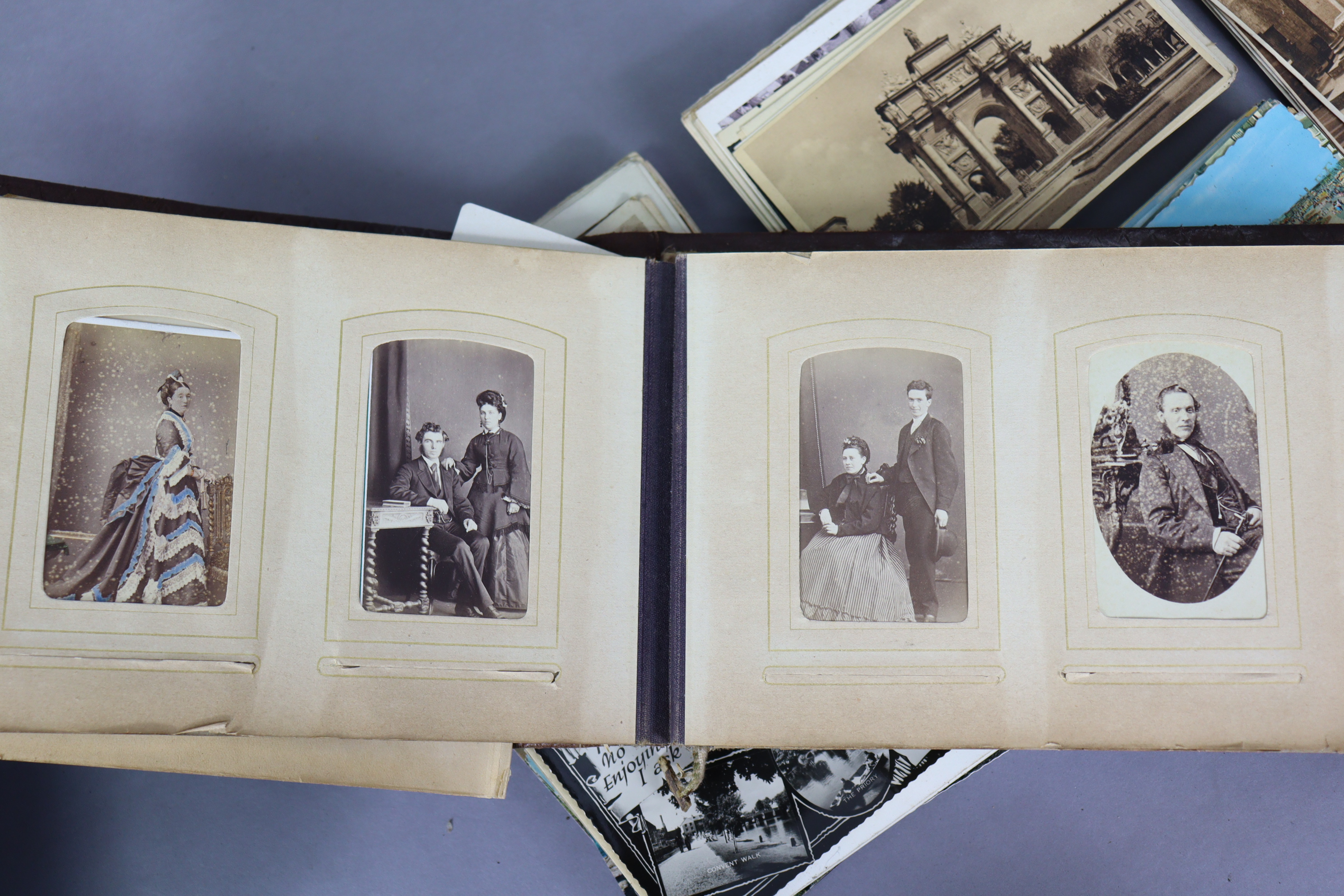 A late Victorian leather-bound family photograph album containing ninety-four portraits; together - Image 6 of 7