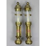 A pair of replica G. W. R. brass wall-mounted oil lamps, 14½” high.