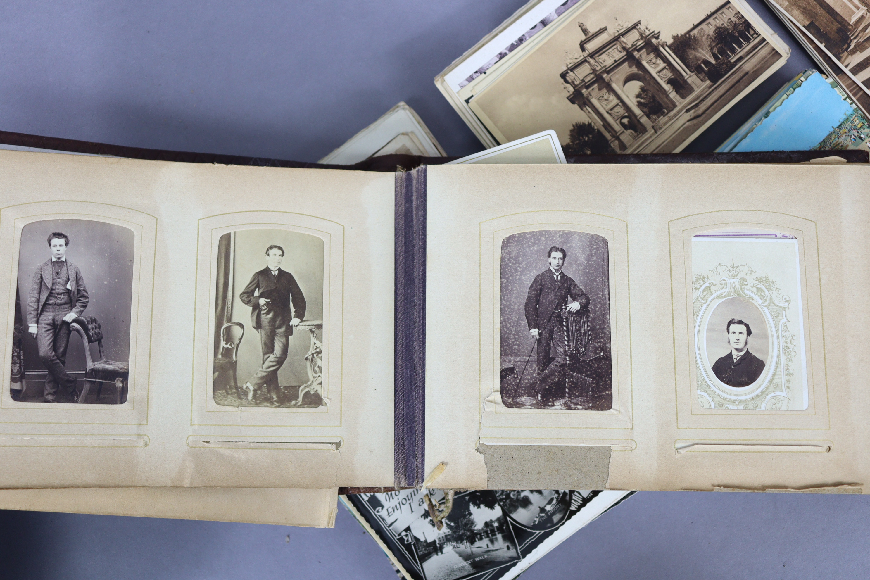 A late Victorian leather-bound family photograph album containing ninety-four portraits; together - Image 3 of 7