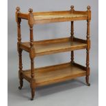 A Victorian oak rectangular three-tier dinner wagon on turned supports & turned feet with ceramic