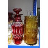 Various items of coloured & plain glassware.