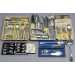 Various items of silver plated & stainless steel cutlery, cased & un-cased.