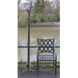 A wrought-metal hat & coat stand, 72½” high; & a similar elbow garden chair.