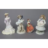 Four Coalport bone china figures “Andrea”, “Childhood Joys”, “Louisa At Ascot”, & “The Boy”.