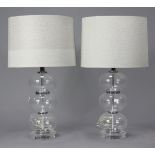 A pair of Clara glass table lamps of graduated globular design, with shades, 25½” high over-all.