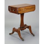 A regency mahogany drop-leaf pedestal table fitted single drawer to one end, mock drawer to the