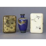 A late 19th/early 20th century Japanese shibayama-inlaid ivory cigarette case with decoration of