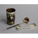 A George III horn beaker with silver-mounted rim & monogrammed cartouche, Sheffield 1793 by George