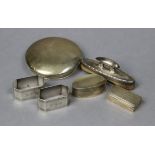 A late Victorian small rectangular snuff box, the hinged lid engraved with a variation of the
