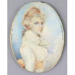 A 19th century half-length portrait miniature of a lady in profile after Andrew Plimer, 4” x 3” (