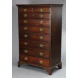 A late 18th century mahogany tall chest of two short & seven long graduated drawers with later