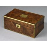 A 19th century figured walnut & brass-mounted writing slope with fitted interior, gilt-tooled