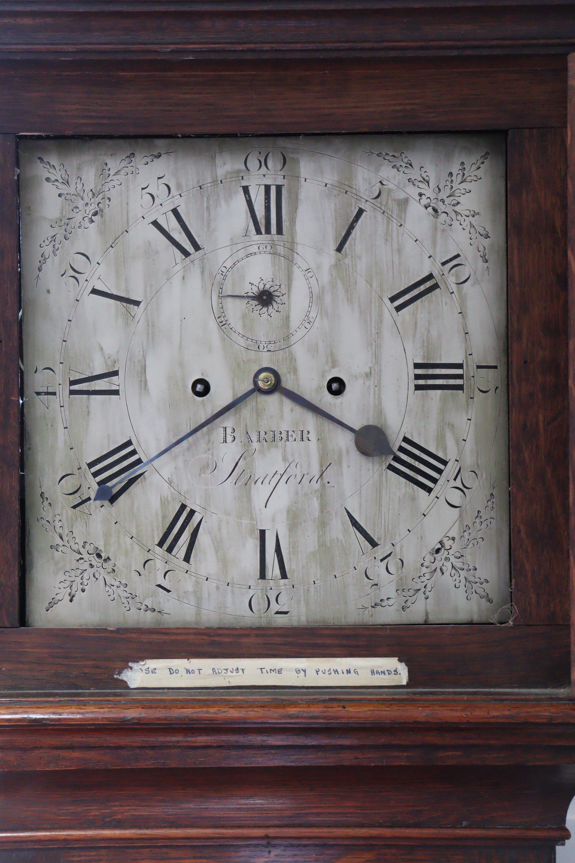 A late 18th century longcase clock with 12” engraved silvered dial signed “BARBER, Stratford”, 8-day - Image 2 of 5