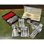 A service of French Art Deco style silver-plated flatware, comprising: a soup ladle, twelve table