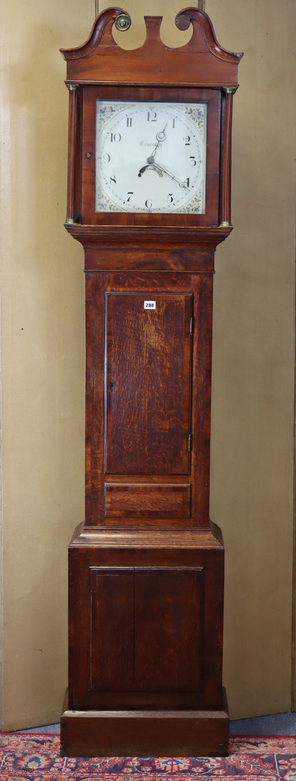 A late 18th/early 19th century provincial longcase clock, the painted 11½” dial inscribed “