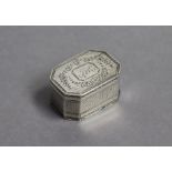 A George III silver nutmeg grater of rectangular form with canted corners & engraved decoration,