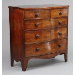 An early 19th century mahogany bow-front chest fitted two short & three long graduated drawers