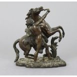 A late 19th century bronze model of a Marley Horse on rocky platform base, 6” wide x 7” high.