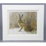 NEIL COX (b. 1955). Study of a hare in a snowy landscape. Signed lower right; oil on board: 10½” x