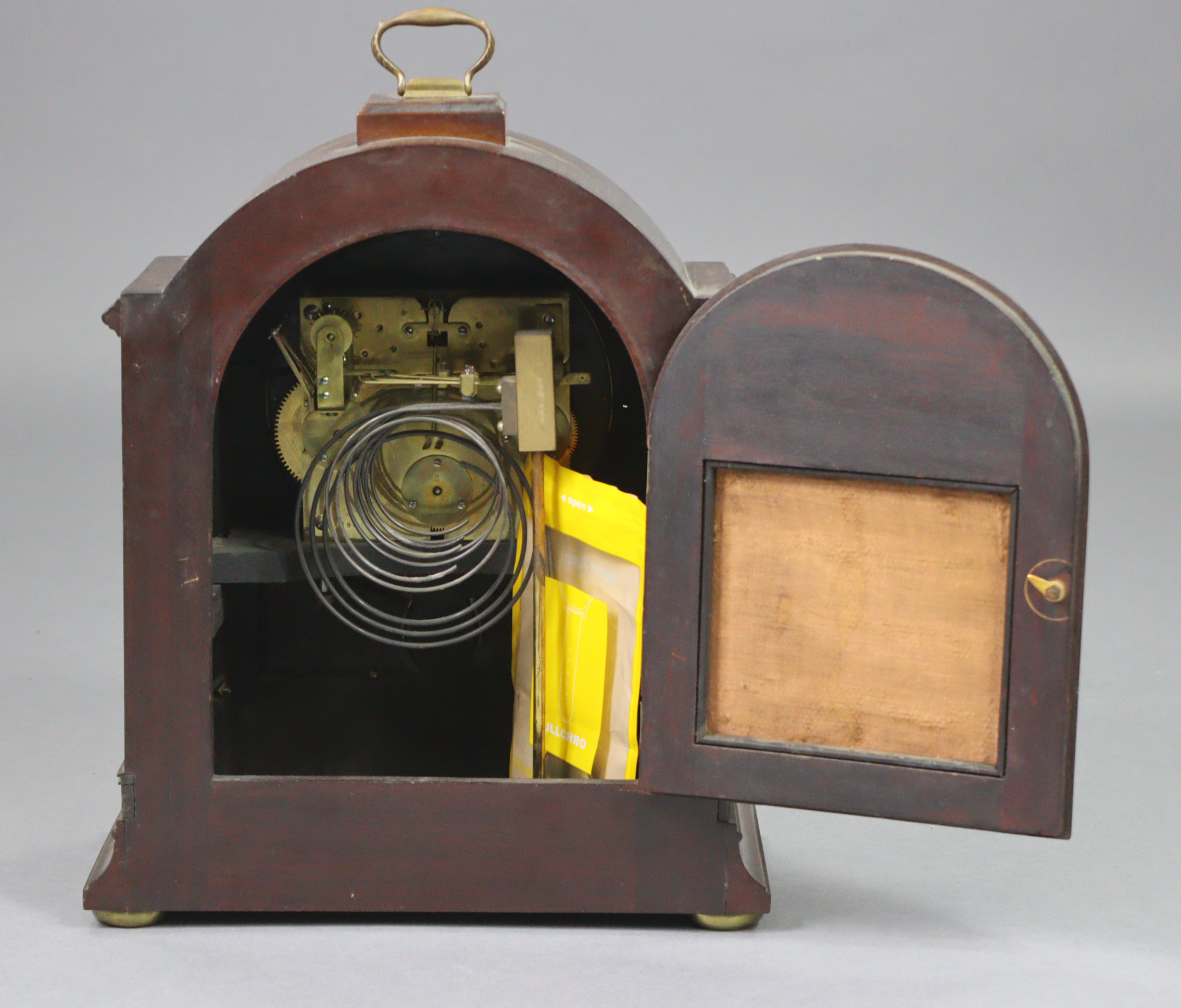An Edwardian bracket clock in mahogany & brass architectural case with presentation plaque, the - Image 4 of 5