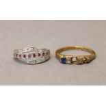An 18ct. gold ring set small sapphires & diamonds (two sapphires missing), Birmingham hallmarks