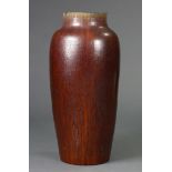 An early 20th century PILKINGTON POTTERY FLAMBÉ GLAZED LARGE VASE, of cylindrical form with slightly