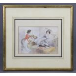 ENGLISH SCHOOL. A risqué interior scene with ladies in Victorian dress; Watercolour: 8” x 5½”,