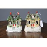 Two 19th century Staffordshire pottery cottage pastille burners, each 5¼” high.