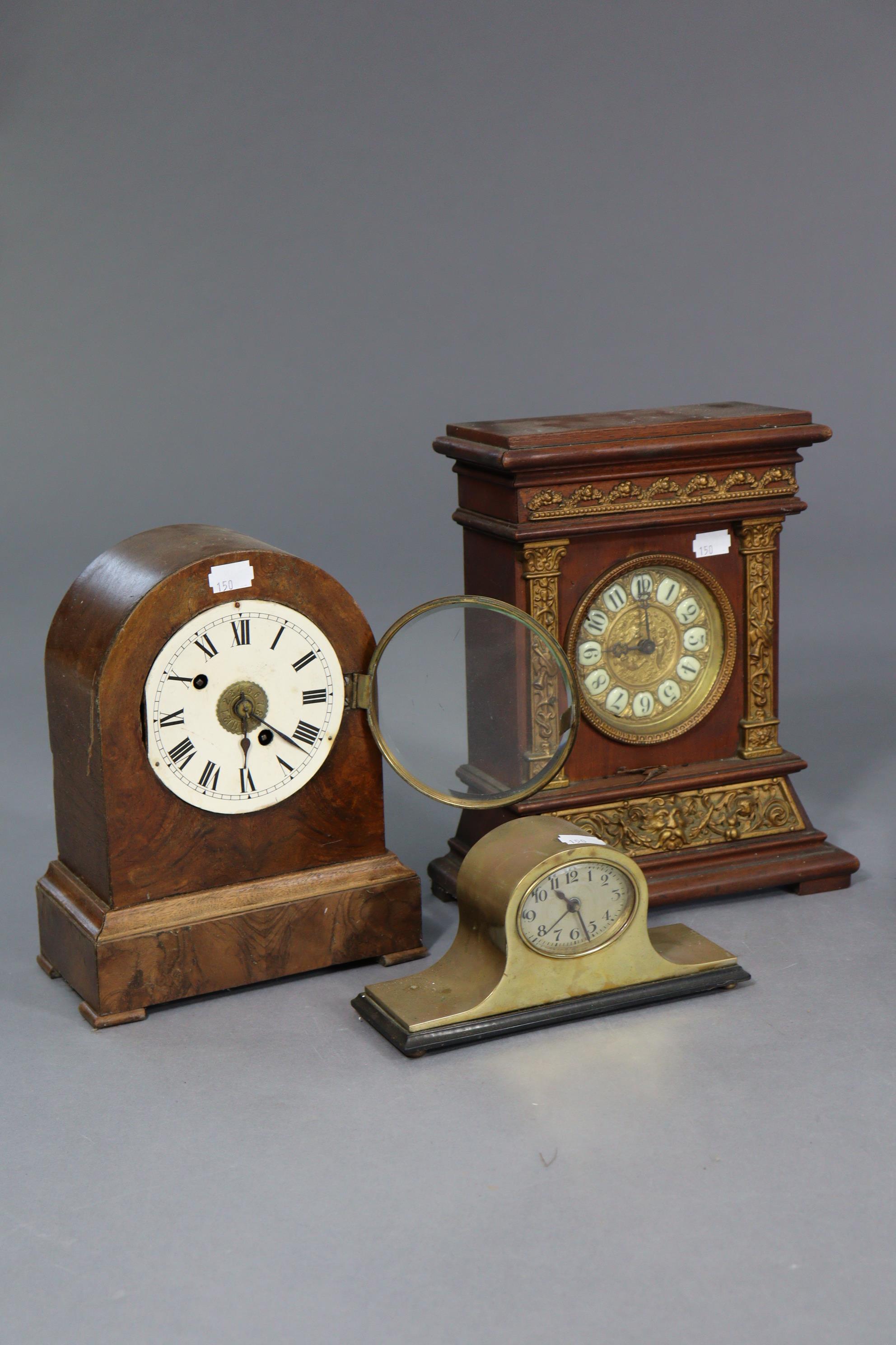 A 1930’s large mantel clock with a silvered dial, striking movement, & in a mahogany dome-top - Image 5 of 5