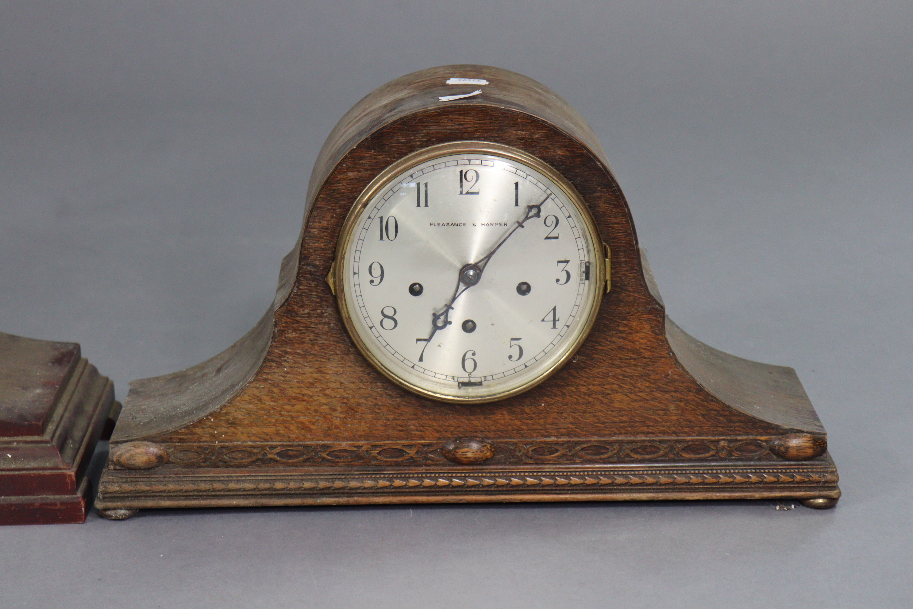 A 1930’s large mantel clock with a silvered dial, striking movement, & in a mahogany dome-top - Image 3 of 5