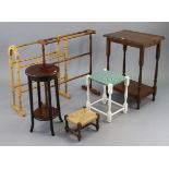 A rectangular two-two occasional table; together with two towel-horses; two jardinière stands; & two