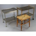 A beech dressing table stool with a woven-rush seat, & on turned legs with turned stretchers, 18¼”
