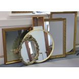 Six wall mirrors; & various decorative pictures.