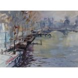 MICHAEL J. CHAPLIN, R.W.S. (b. 1943) “On The Banks of The Seine”, signed, watercolour, 10¾” x