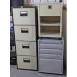 A Harvey brown & cream art-metal four-drawer filing cabinet, 18” wide x 52” high (with key); & a