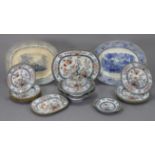 Ten items of “Dresden” dinner ware by P. B. & H., and two blue & white meatplates (part w.a.f.).