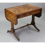 A reproduction mahogany sofa table fitted two frieze drawers, & on square end supports & splay