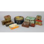 Nine various vintage advertising tins & boxes; & various Christmas cake decorations.