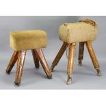 A 1930’s gymnasium small pommel horse on four adjustable legs bears label “Olympic Gymnasium”, 28”