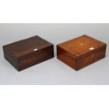 A 19th century mahogany writing slope with fitted interior, 11¾” wide; & a 19th century rosewood