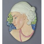 A Beswick Art Deco pottery wall plaque ‘lady with beads;, impressed number 436 & painted number 8187