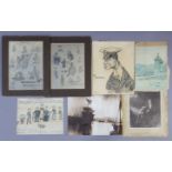 Five various early 20th century drawings, paintings, & illustrations.