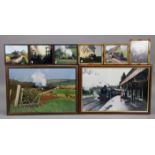Eight various decorative pictures – all vintage steam trains, all framed.