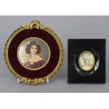 An early 20th century circular head-&-shoulders portrait miniature of a lady signed “Esposti”, 3”