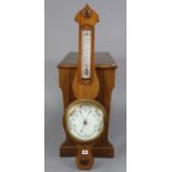 A banjo barometer with a white enamel dial, & in mahogany case (slight faults), 36” high.
