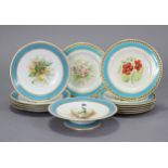 A late Victorian china floral decorated six-piece part dessert service; & a similar seven-piece part